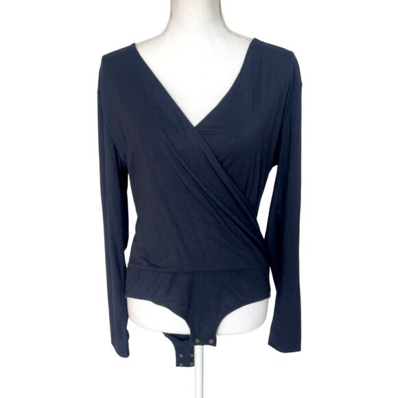 J. Crew‎ black wrap body suit size Large - Picture 1 of 8
